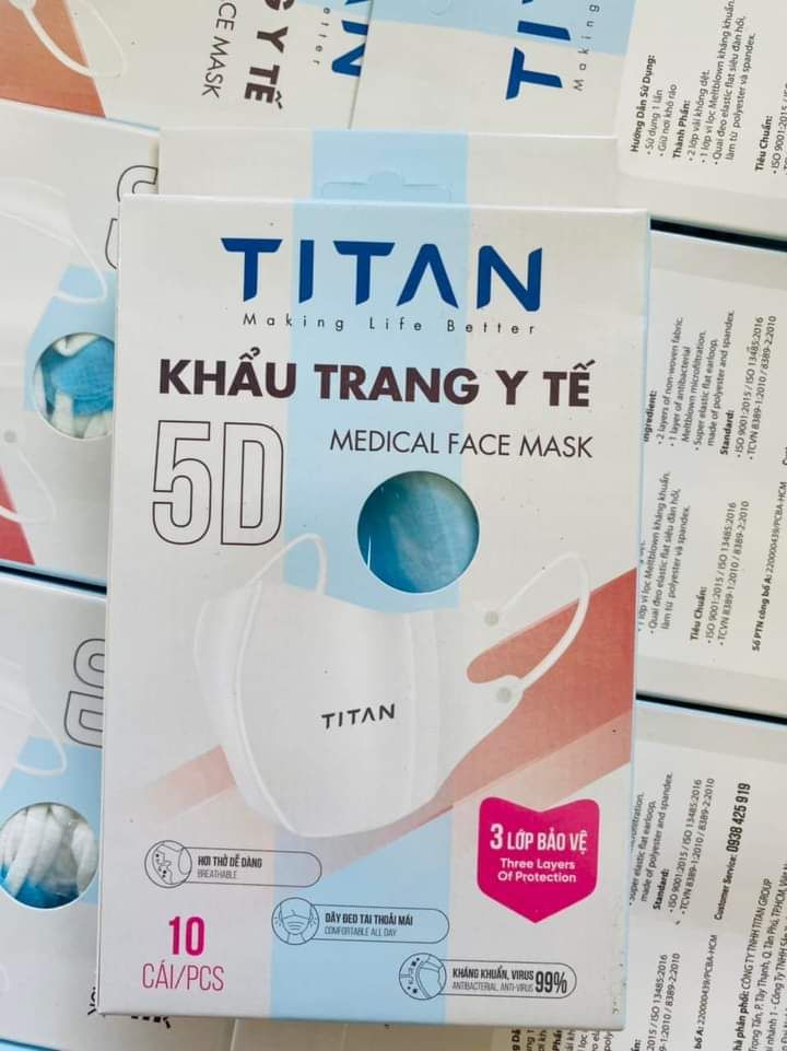 KHẨU TRANG 5D TITAN QUAI THUN - set 100c 